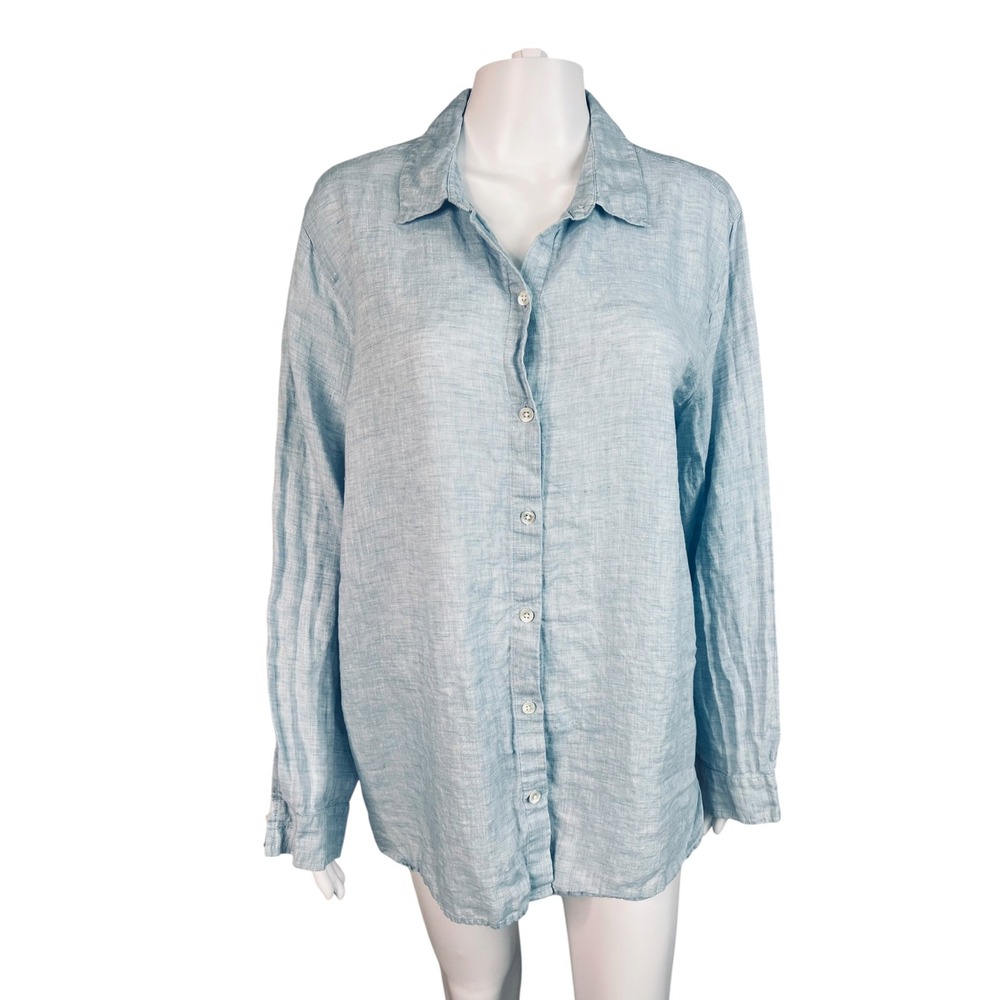 J.Jill Love Linen Women's Shirt Large Top Blue Button Down Lagenlook Coastal